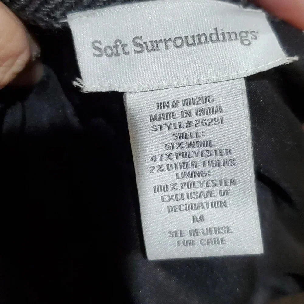Soft surroundings wool blend applique black grey blazer